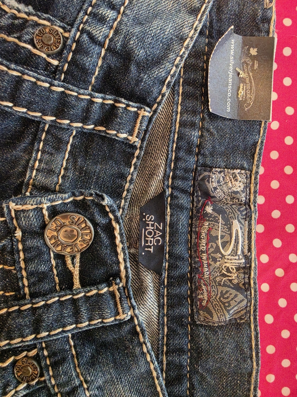 Silver Jeans Dark Blue Denim Zac Short with Leather Patch